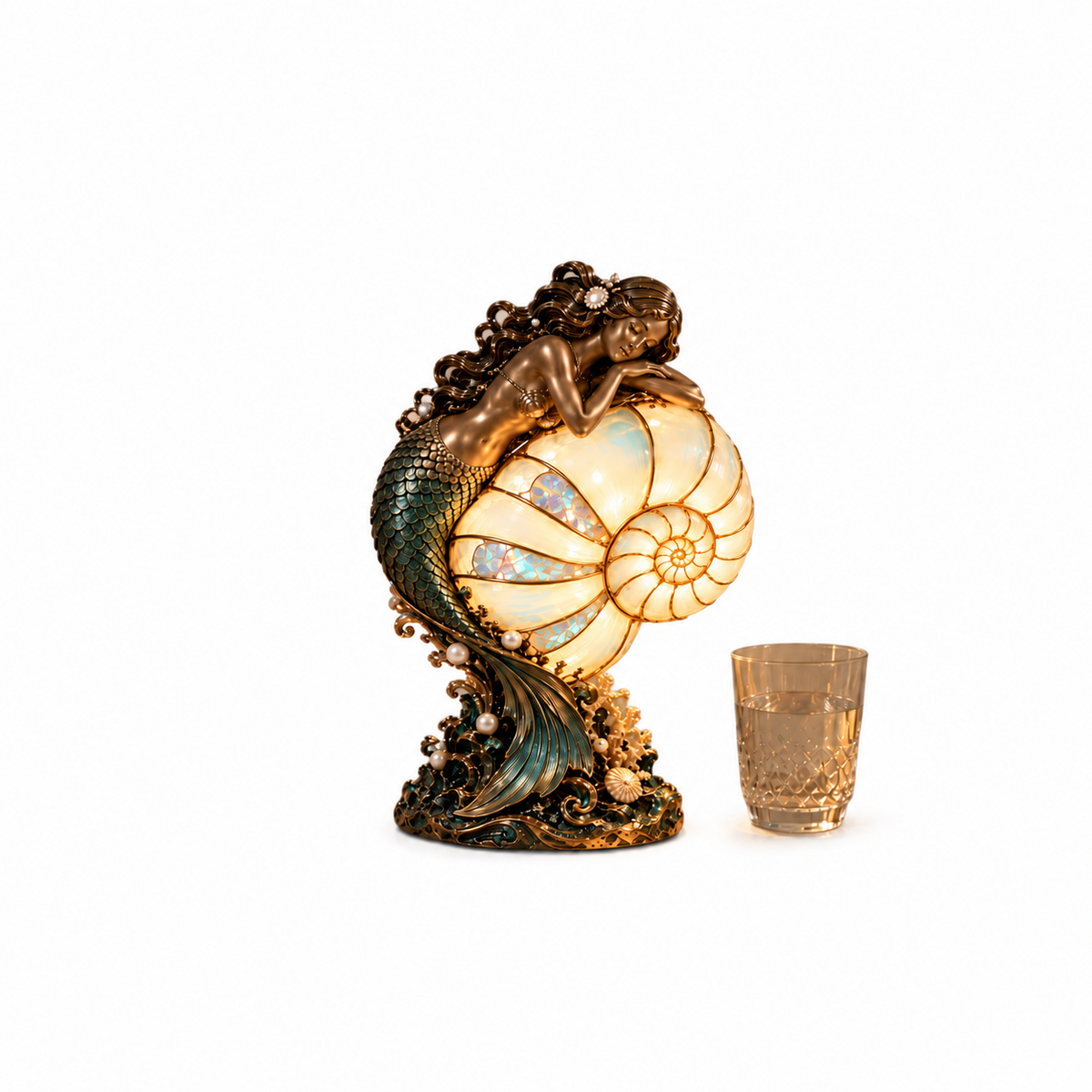 🧜♀️ Mermaid Nautilus Stained Glass Lamp – Magical Ocean Glow & Wall Projection
