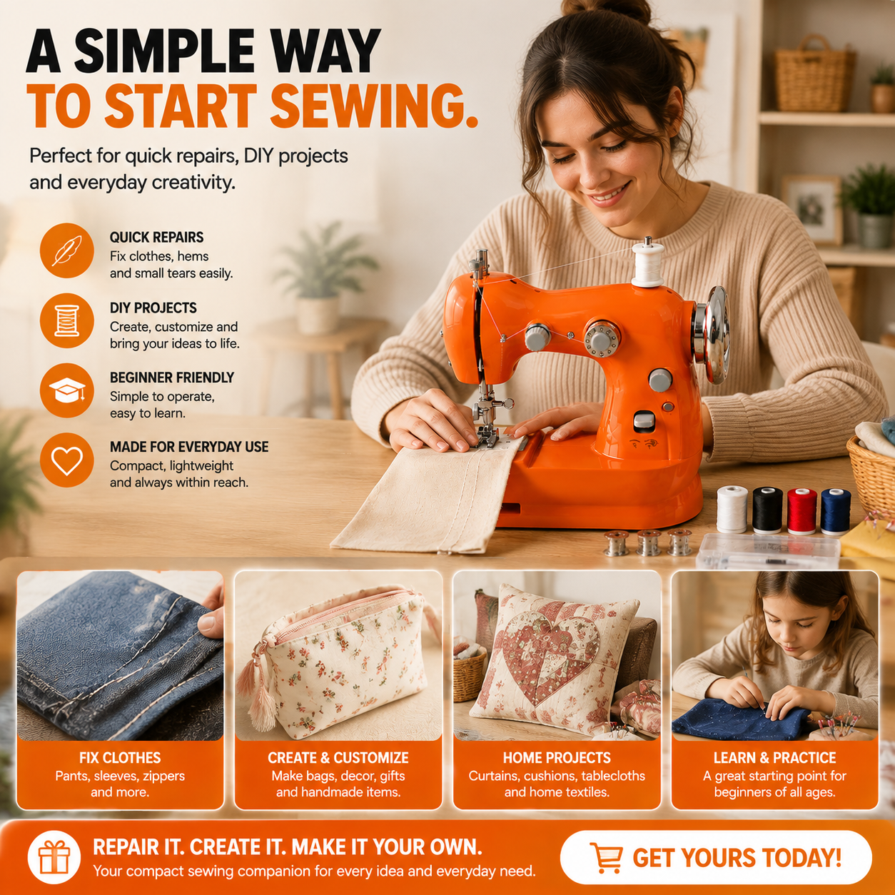 🌎Ends Today: 70% OFF!🔥🏠 HOME DIY SALE | Mini Electric Sewing Machine – Compact Sewing Helper for Repairs, Crafts & Creative Projects