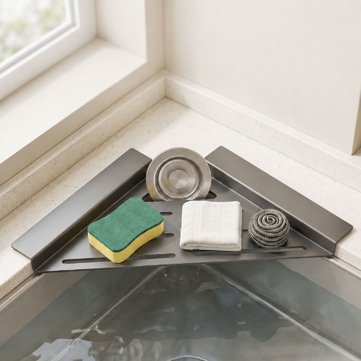 🔥Stainless Steel Corner Sink Drain Rack | Kitchen Organizer🏠