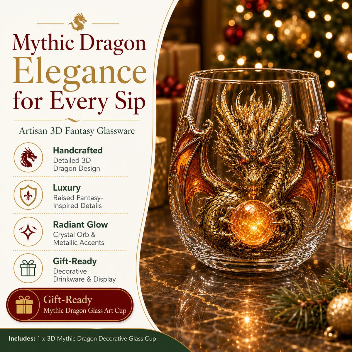 šāØ 3D Mythic Dragon Glass Art Cup | Luxury Raised Fantasy Glassware for Whiskey, Home Bar DĆ©cor & Legendary Gifts š