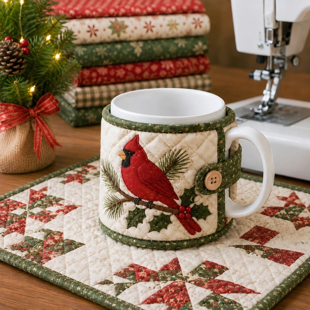 ✈️Last Day 50% OFF%🎄🧵Christmas Quilted Mug Cozy Sewing Kit - Cozy Holiday DIY Craft Set with 9 Festive Designs & Premium Fabric Materials