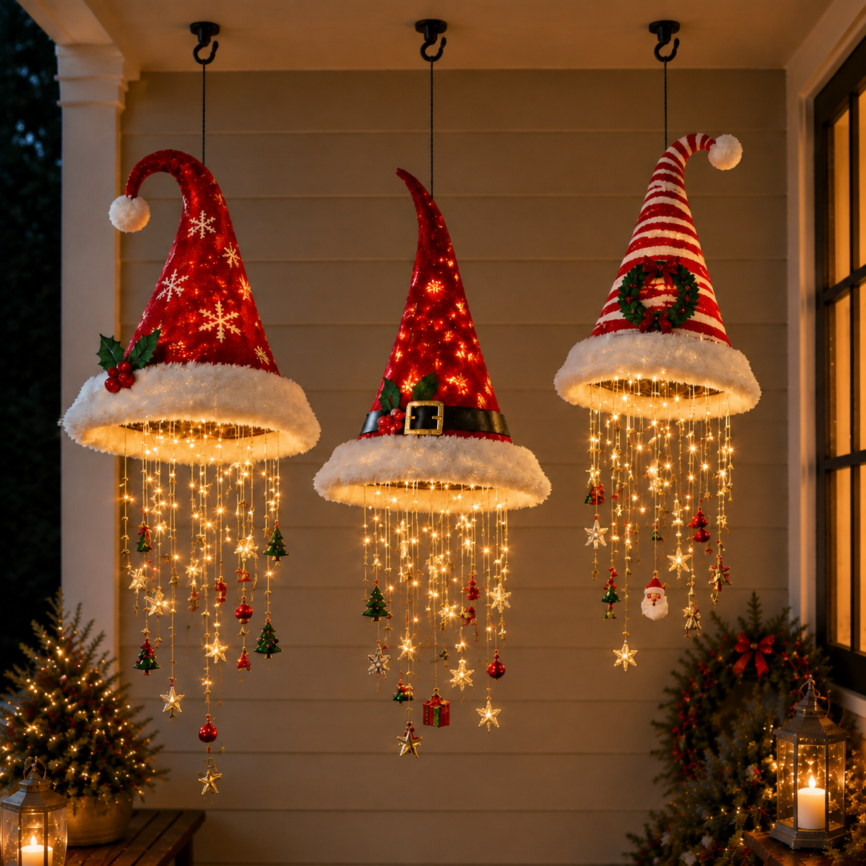 π
Lighted Santa Hat Hanging Chandelier π | 3 Styles Warm LED Christmas String Light | Indoor Outdoor Porch Holiday Decor Gift