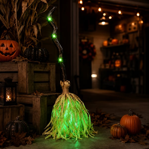 ⭐🧹 Animated Moving Witch Broom – Light, Sound & Motion Halloween Decor 👻