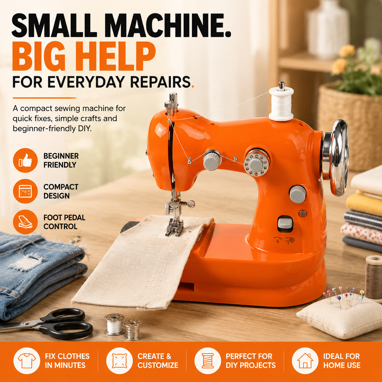 🌎Ends Today: 70% OFF!🔥🏠 HOME DIY SALE | Mini Electric Sewing Machine – Compact Sewing Helper for Repairs, Crafts & Creative Projects