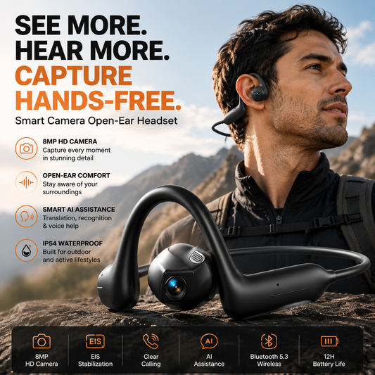 🛸📸 Smart Open-Ear Camera Headset – Hands-Free POV Recording & Audio