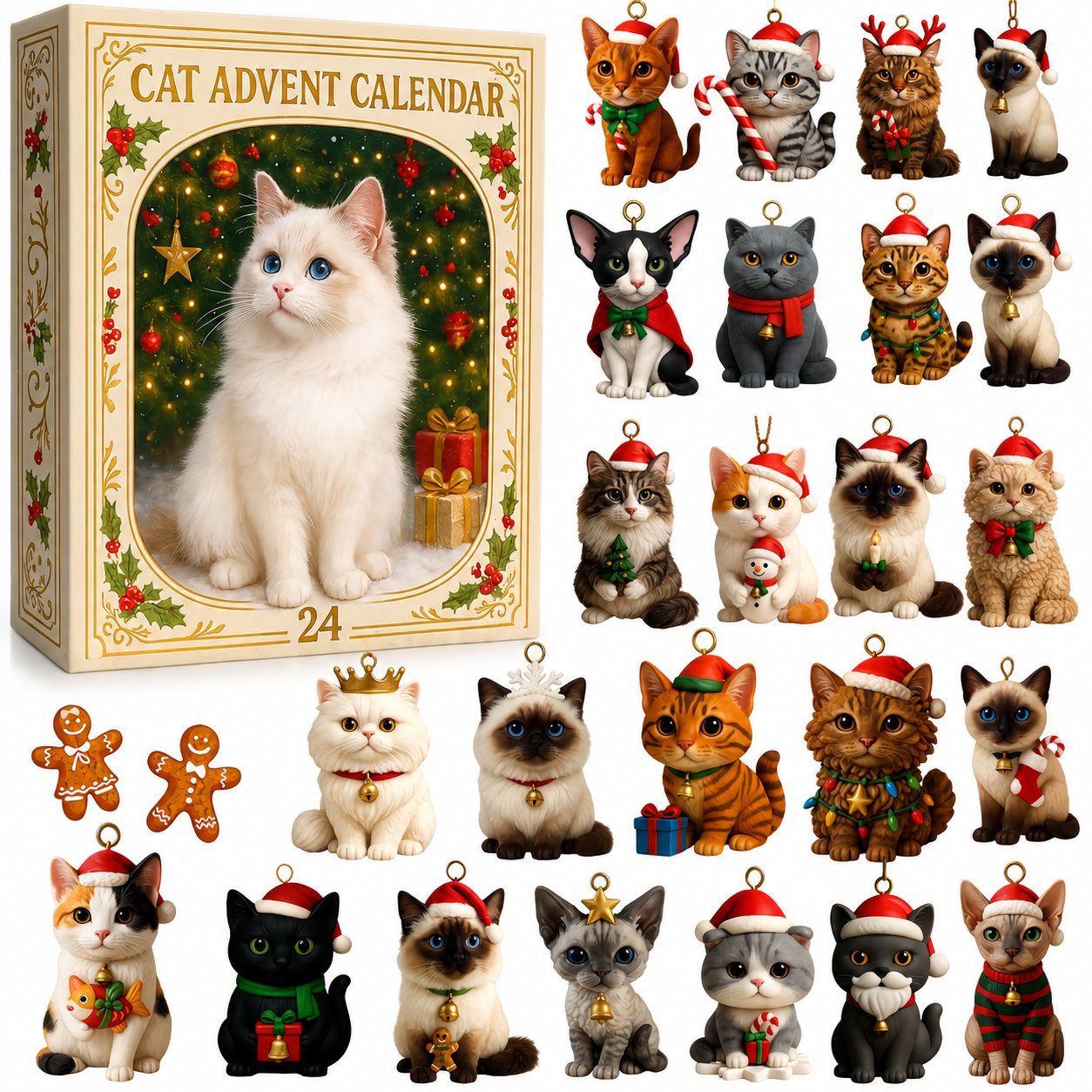 🌎Ends Today: 70% OFF!🔥Advent Calendar 2026 Cat Advent Calendar Gift for Adults Friends Cat Owners and Lovers Christmas Holiday Countdown Gift 24 Designs Cats Charm Christmas Tree Ornament