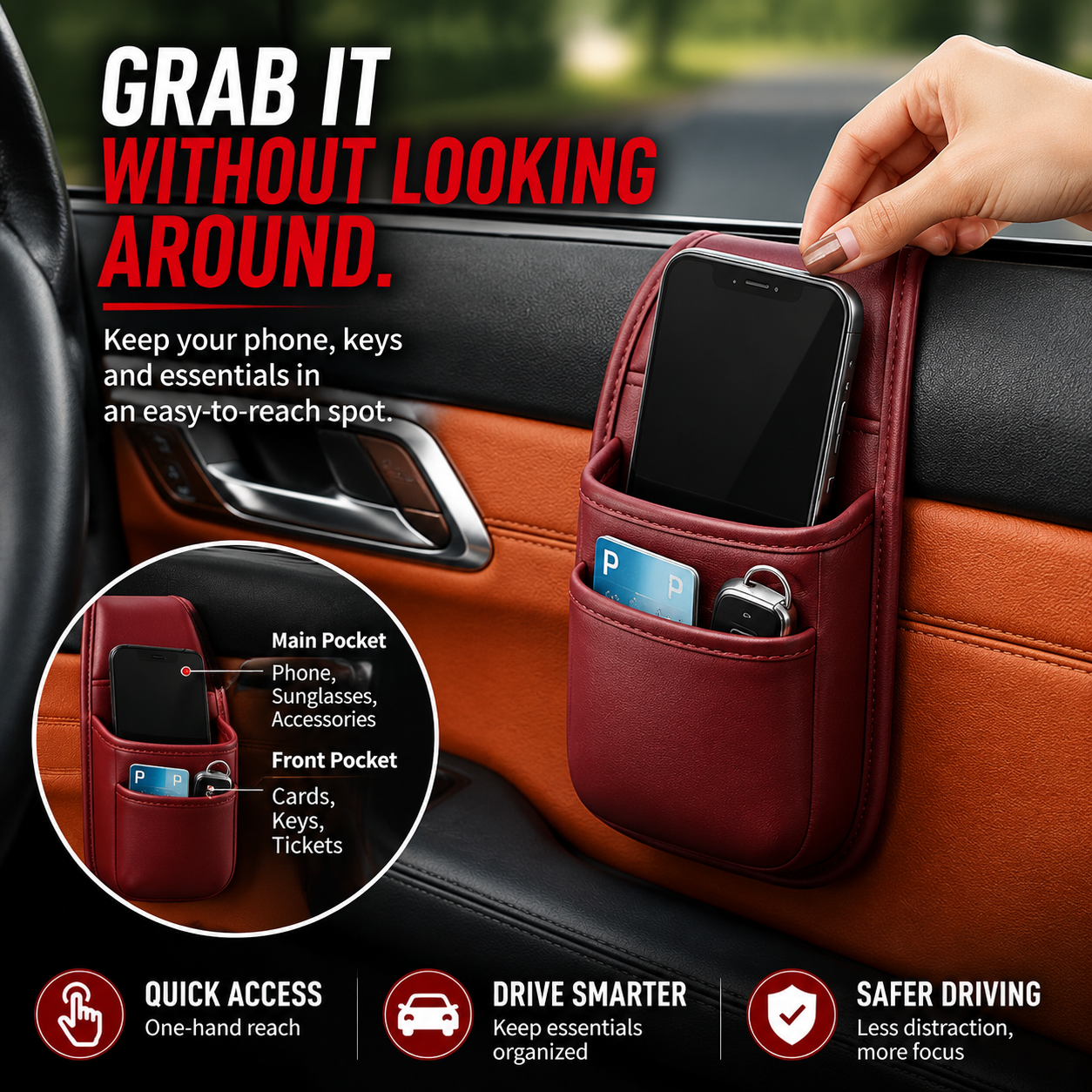 Slim Leather Car Door & Console Organizer Pocket🚗