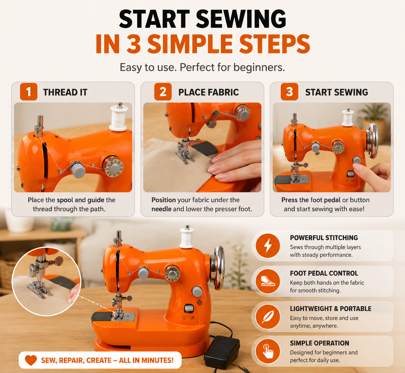 🌎Ends Today: 70% OFF!🔥🏠 HOME DIY SALE | Mini Electric Sewing Machine – Compact Sewing Helper for Repairs, Crafts & Creative Projects