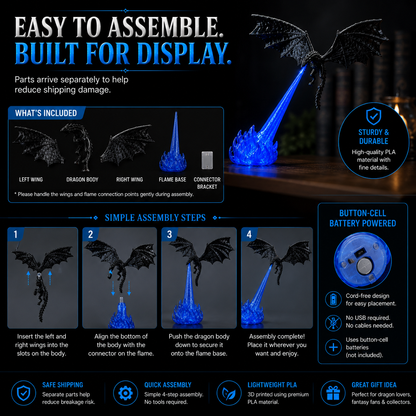 🌎Ends Today: 70% OFF!🔥 HOT SALE 🐉| 3D Fire-Breathing Dragon LED Display – Fantasy Bookshelf Decor with Glowing Flame