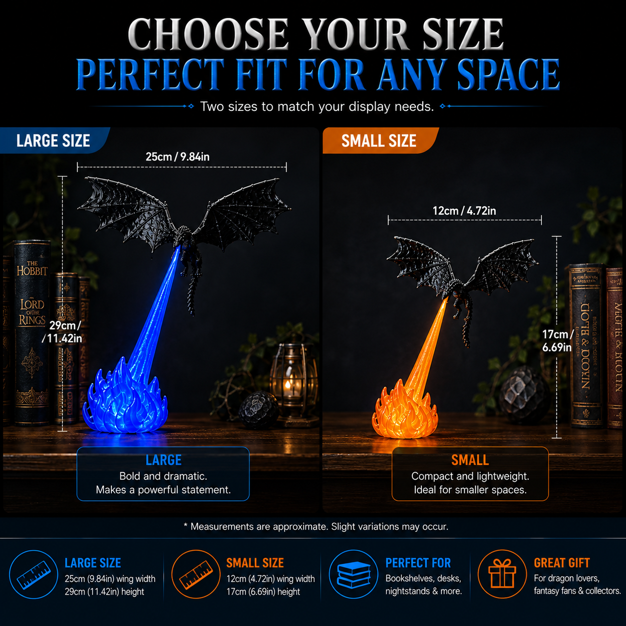 🌎Ends Today: 70% OFF!🔥 HOT SALE 🐉| 3D Fire-Breathing Dragon LED Display – Fantasy Bookshelf Decor with Glowing Flame