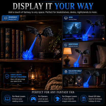 🌎Ends Today: 70% OFF!🔥 HOT SALE 🐉| 3D Fire-Breathing Dragon LED Display – Fantasy Bookshelf Decor with Glowing Flame