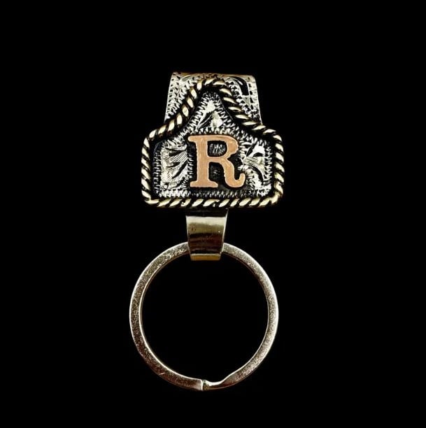 Vintage Brass Initial Cow Tag Keychain