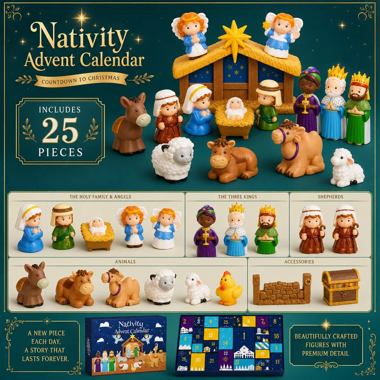 ✈️Last Day 50% OFF✨💯2026 Nativity Advent Calendar – 25-Piece Christmas Story Set for Kids
