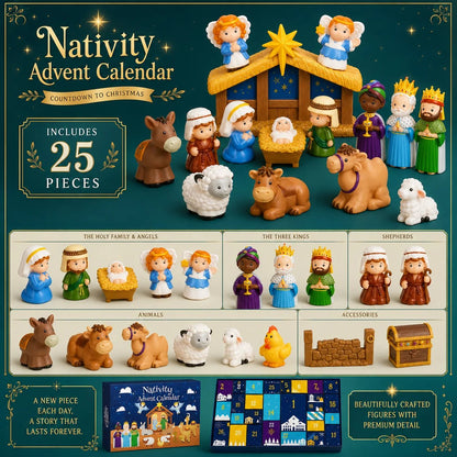 ✈️Last Day 50% OFF✨💯2026 Nativity Advent Calendar – 25-Piece Christmas Story Set for Kids