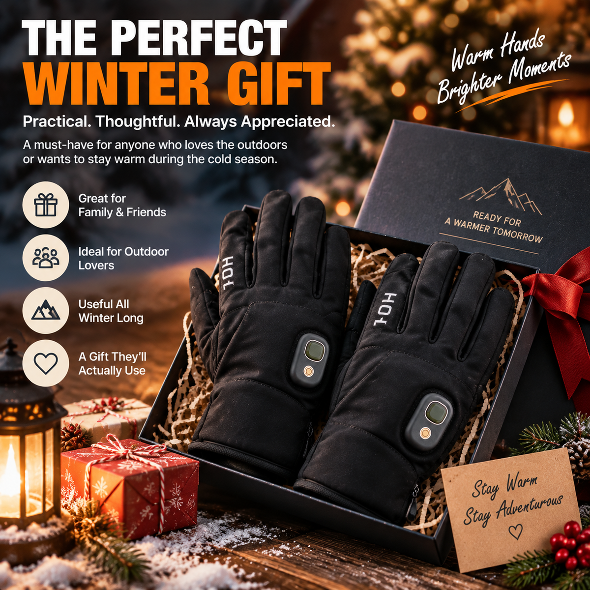 🔥 Rechargeable Heated Winter Gloves – Adjustable Warmth, Touchscreen & Outdoor Grip