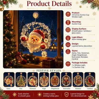✈️Last Day 50% OFF✨🎄Lighted Christmas Window Decoration with Suction Cup | Warm LED Window Light with Double-Layer Design & Multiple Festive Styles ✨
