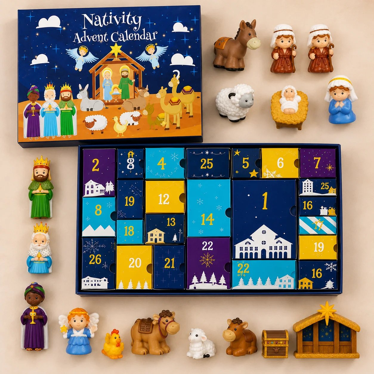 ✈️Last Day 50% OFF✨💯2026 Nativity Advent Calendar – 25-Piece Christmas Story Set for Kids