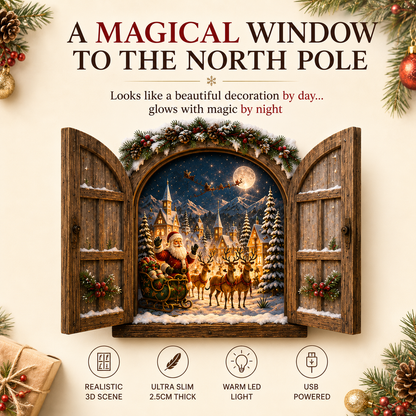 🎅 ✨Santa’s Secret Window Light – 3D Lighted North Pole Christmas Wall Decor
