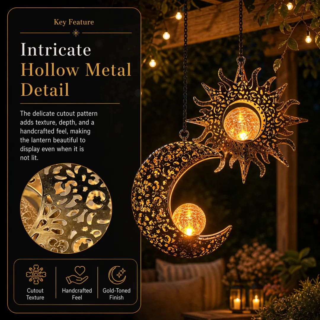 Celestial Glow Solar Sun & Moon Hanging Garden Lanterns