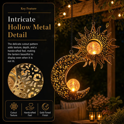 Celestial Glow Solar Sun & Moon Hanging Garden Lanterns