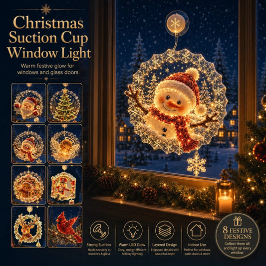 ✈️Last Day 50% OFF✨🎄Lighted Christmas Window Decoration with Suction Cup | Flat Verison Warm LED Window Light with Double-Layer Design & Multiple Festive Styles ✨