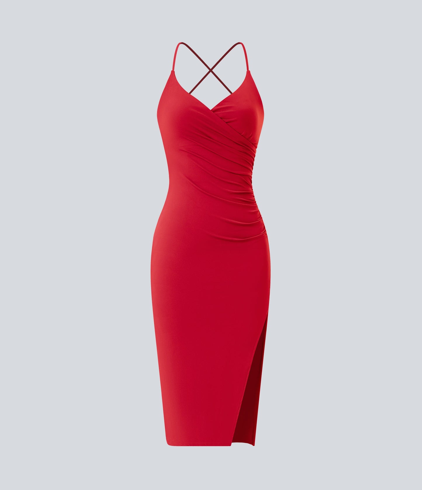Crossover Ruched Lace Up Bodycon Cool Touch Dress-UPF50+