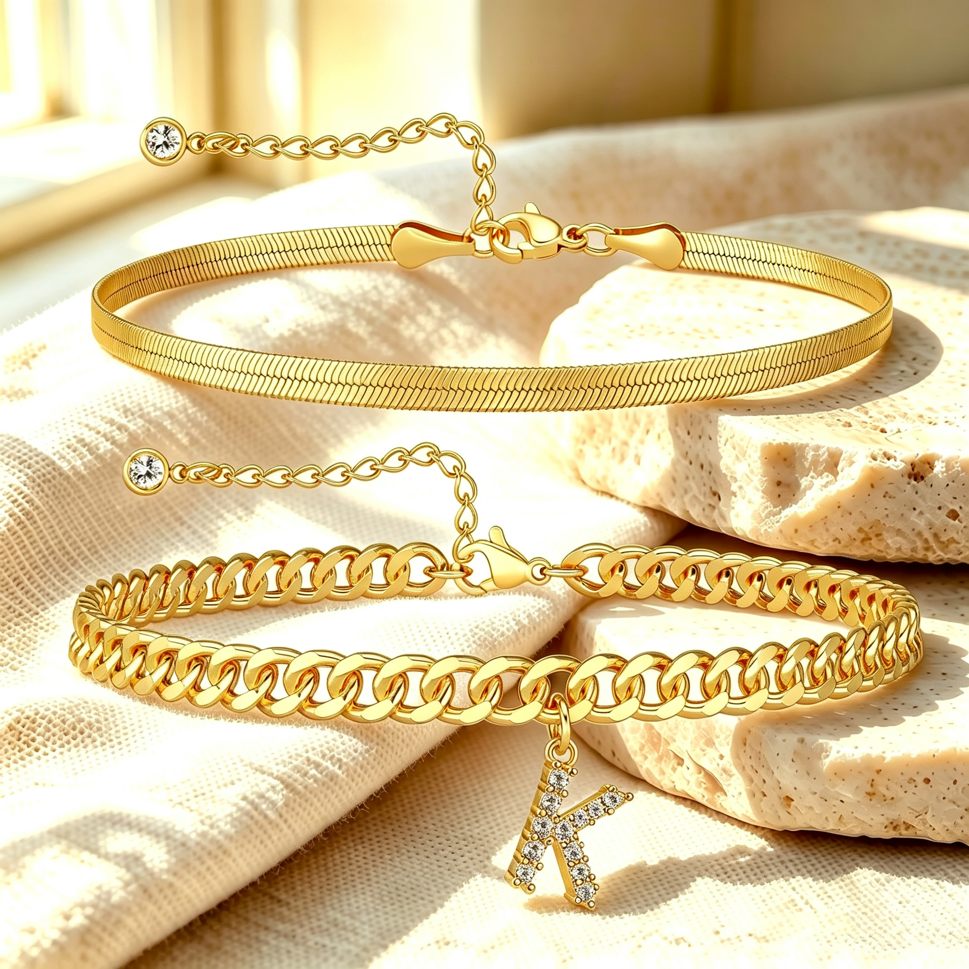 ✨ Gold Initial Anklet – 14K Gold Plated, Waterproof Adjustable Letter Pendant, Stackable Beach Jewelry