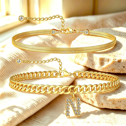 ✨ Gold Initial Anklet – 14K Gold Plated, Waterproof Adjustable Letter Pendant, Stackable Beach Jewelry