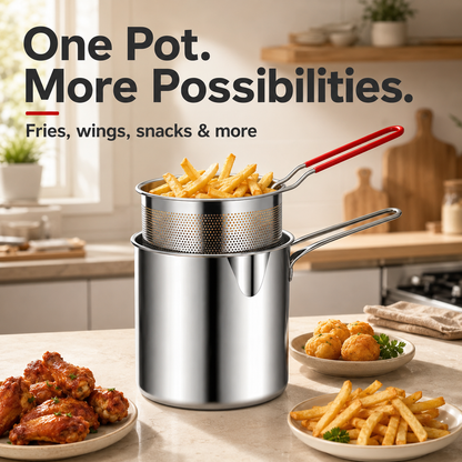 🔥2026🍟 Personal Mini Deep Fryer Set – Stainless Steel Pot with Lift-Out Draining Basket & Food Tongs