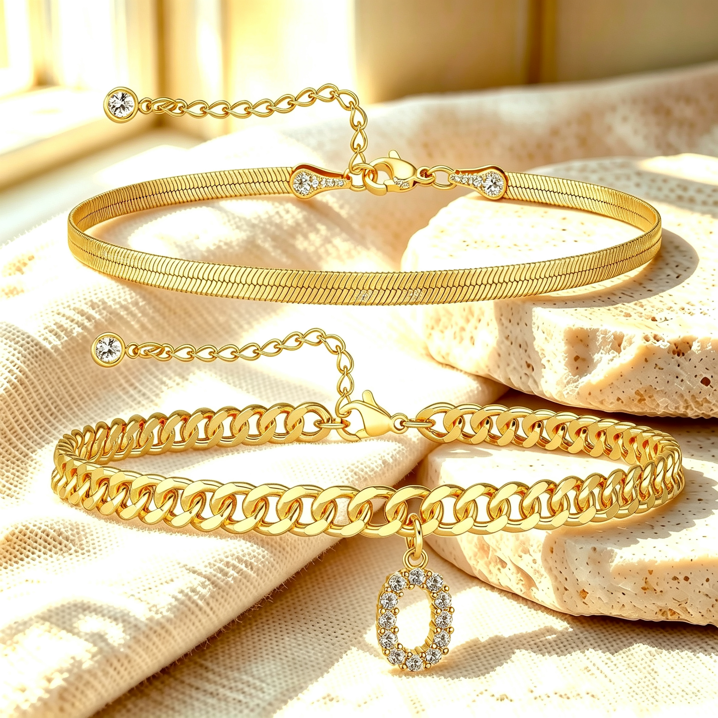 ✨ Gold Initial Anklet – 14K Gold Plated, Waterproof Adjustable Letter Pendant, Stackable Beach Jewelry