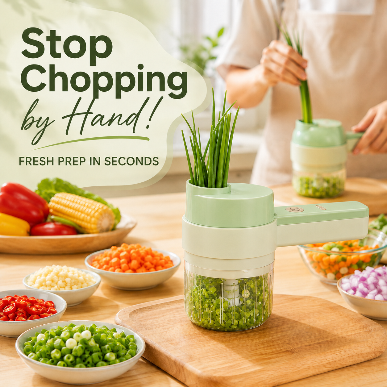 🌎Ends Today: 70% OFF!🔥🧄 4-in-1 Handheld Electric Chopper: Slice, Mince, Peel & Auto-Clean!
