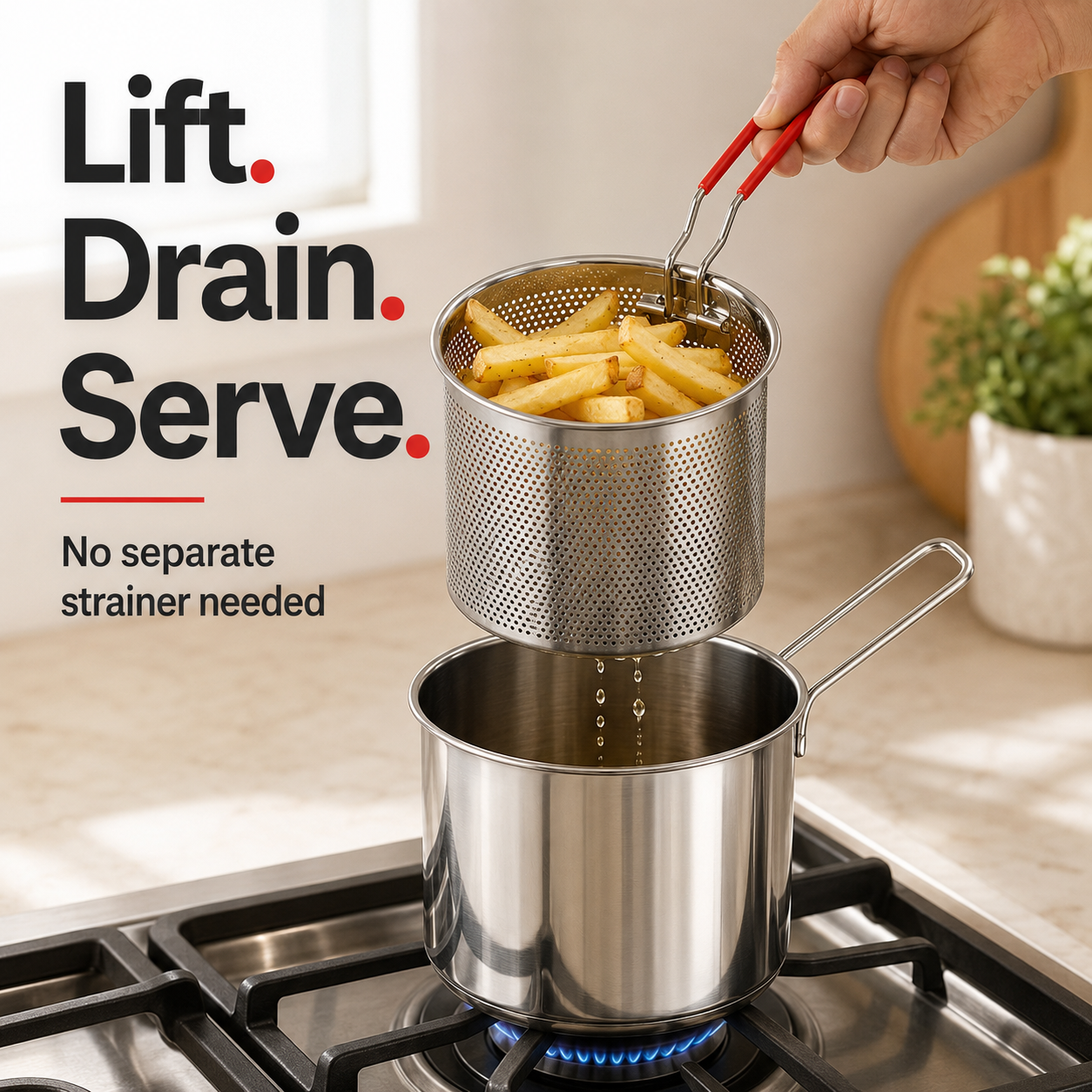 🔥2026🍟 Personal Mini Deep Fryer Set – Stainless Steel Pot with Lift-Out Draining Basket & Food Tongs