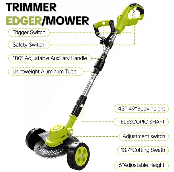 🔥💪Effortlessly Mow Your Lawn 🌿21V 3-in-1 Cordless Trimmer Edger Mini Mower (Batteries Included)