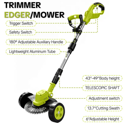🔥💪Effortlessly Mow Your Lawn 🌿21V 3-in-1 Cordless Trimmer Edger Mini Mower (Batteries Included)