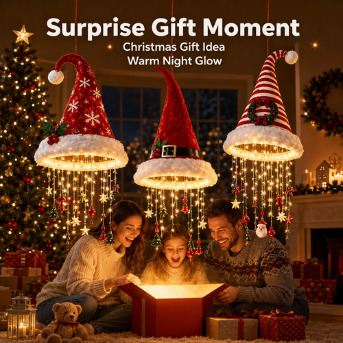 🎅 Lighted Santa Hat Hanging Chandelier 🎄 | 3 Styles Warm LED Christmas String Light | Indoor Outdoor Porch Holiday Decor Gift