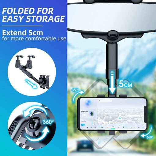 🔥Save45%🚗Rotatable Retractable Rearview Mirror Phone Holder | No Glue No Suction Cups