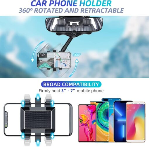 🔥Save45%🚗Rotatable Retractable Rearview Mirror Phone Holder | No Glue No Suction Cups