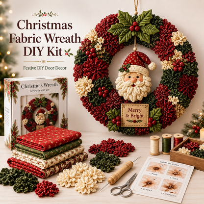 🎄 Christmas Fabric Wreath DIY Kit – Festive Holiday Door Decor