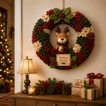 🎄 Christmas Fabric Wreath DIY Kit – Festive Holiday Door Decor