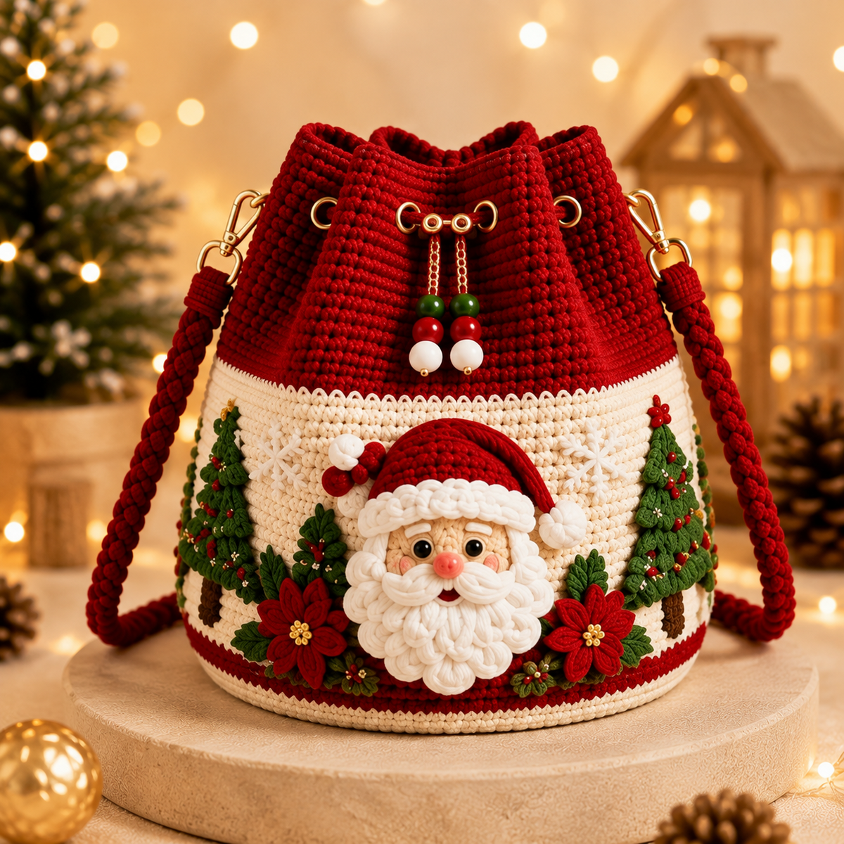 🎄Christmas Crochet Bucket Crossbody Bag 🎅 Festive Holiday Women Handbag Gift