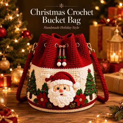 🎄Christmas Crochet Bucket Crossbody Bag 🎅 Festive Holiday Women Handbag Gift