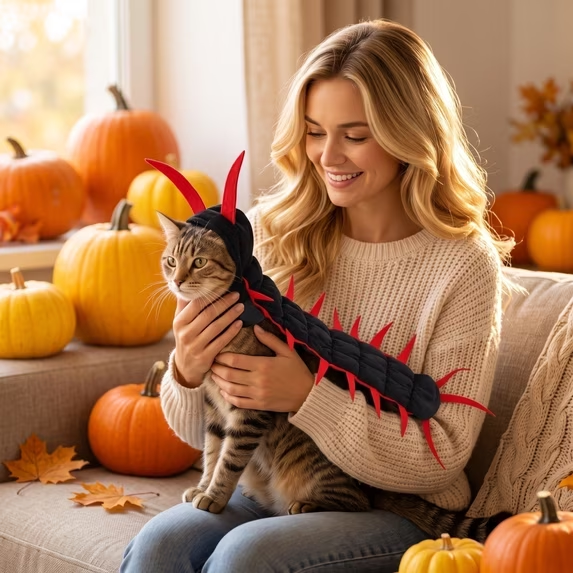 😼🕷Halloween Cat Centipede Costume, Funny Pet Role Play Outfit with Adjustable Shoulder Straps