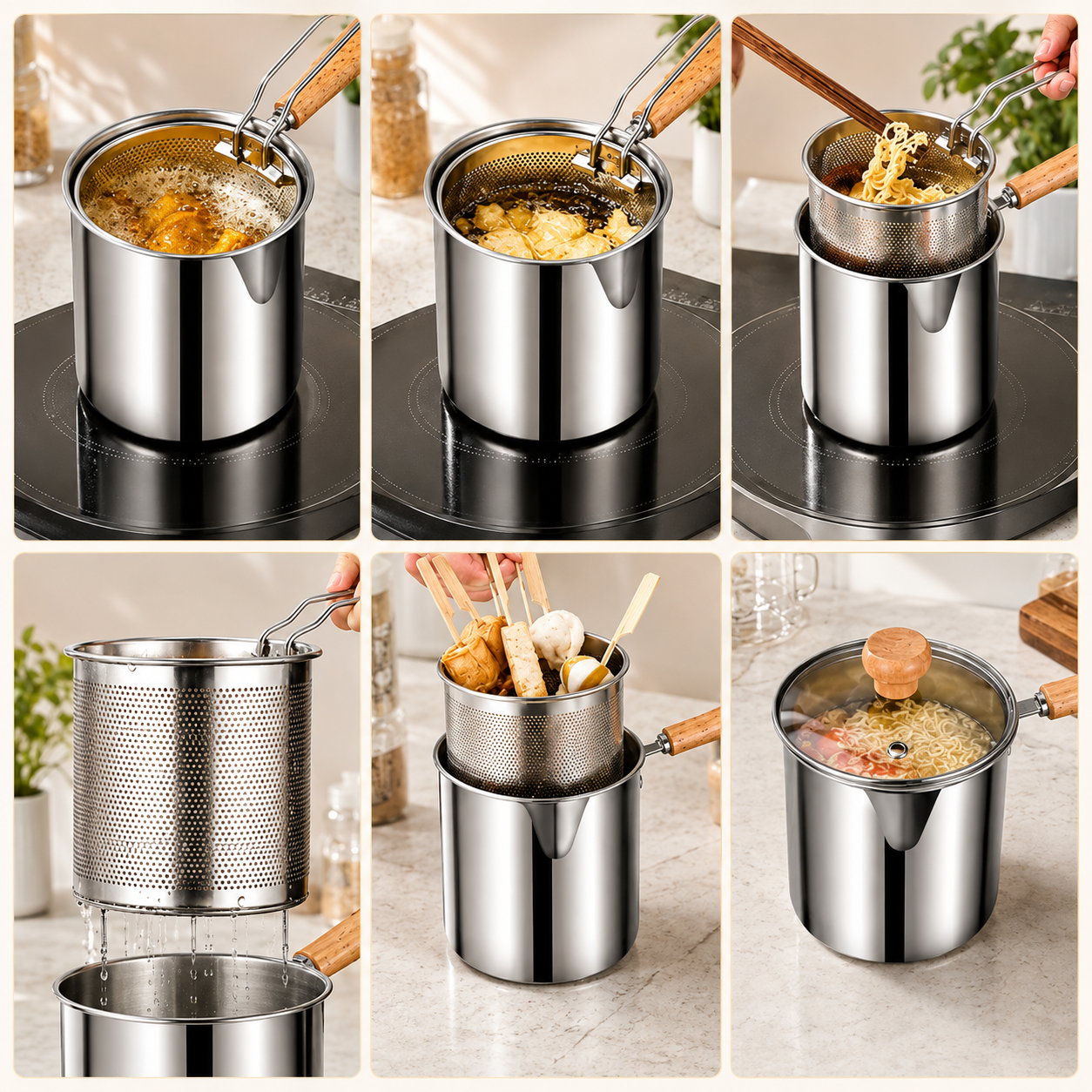 🔥2026🍟 Personal Mini Deep Fryer Set – Stainless Steel Pot with Lift-Out Draining Basket & Food Tongs