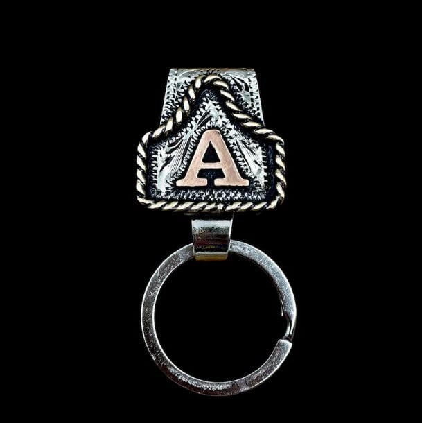 Vintage Brass Initial Cow Tag Keychain