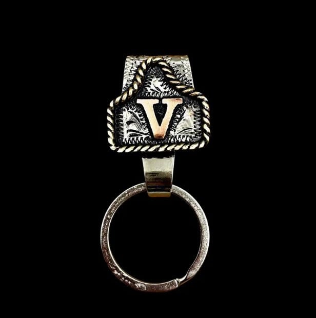 Vintage Brass Initial Cow Tag Keychain