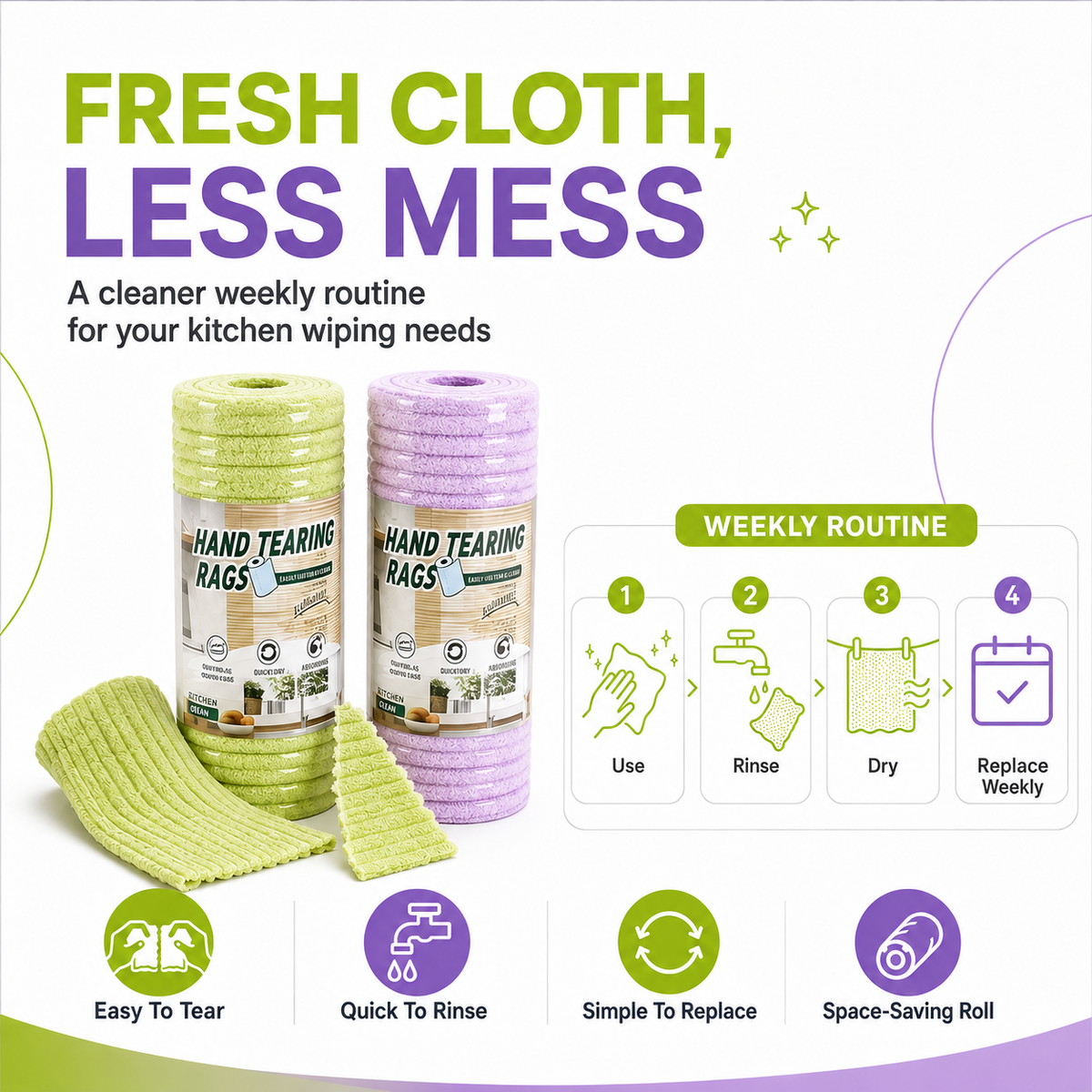 🧼 Reusable Cleaning Cloth Roll ✨ Tear Off, Wash & Reuse