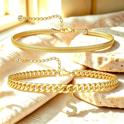 ✨ Gold Initial Anklet – 14K Gold Plated, Waterproof Adjustable Letter Pendant, Stackable Beach Jewelry