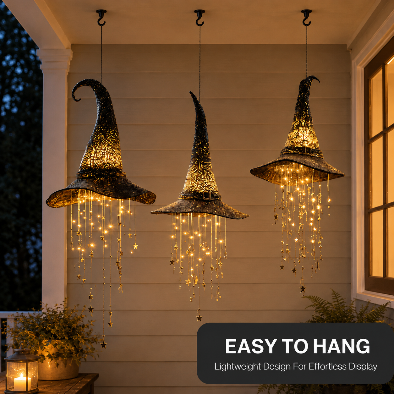 🧙‍♀️ Lighted Witch Hat Hanging Chime – Glowing Halloween Porch Decor ✨