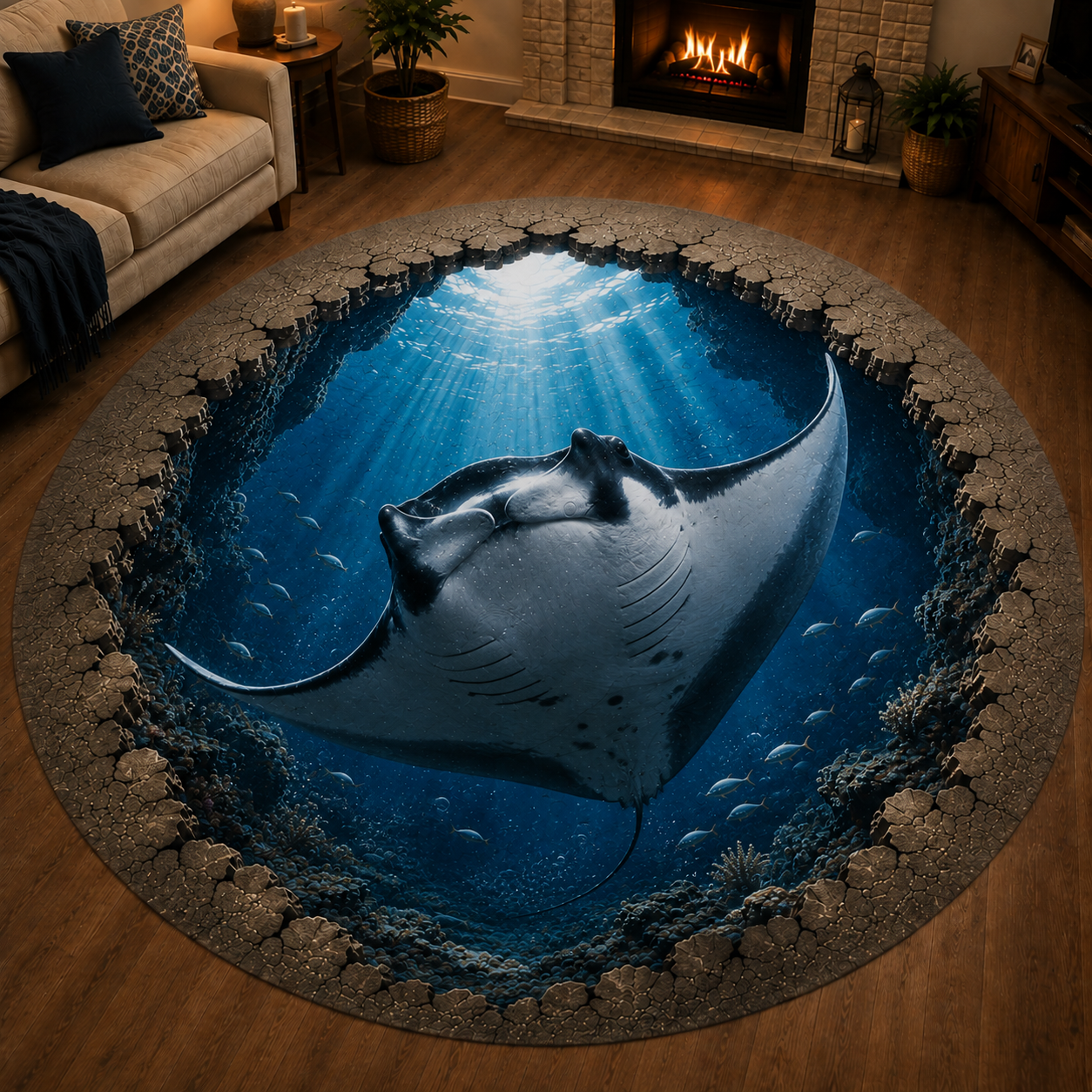 ✈️Last Day 50% OFF🌊Ocean Portal Illusion Rug - A Realistic 3D Ocean World Beneath Your Feet