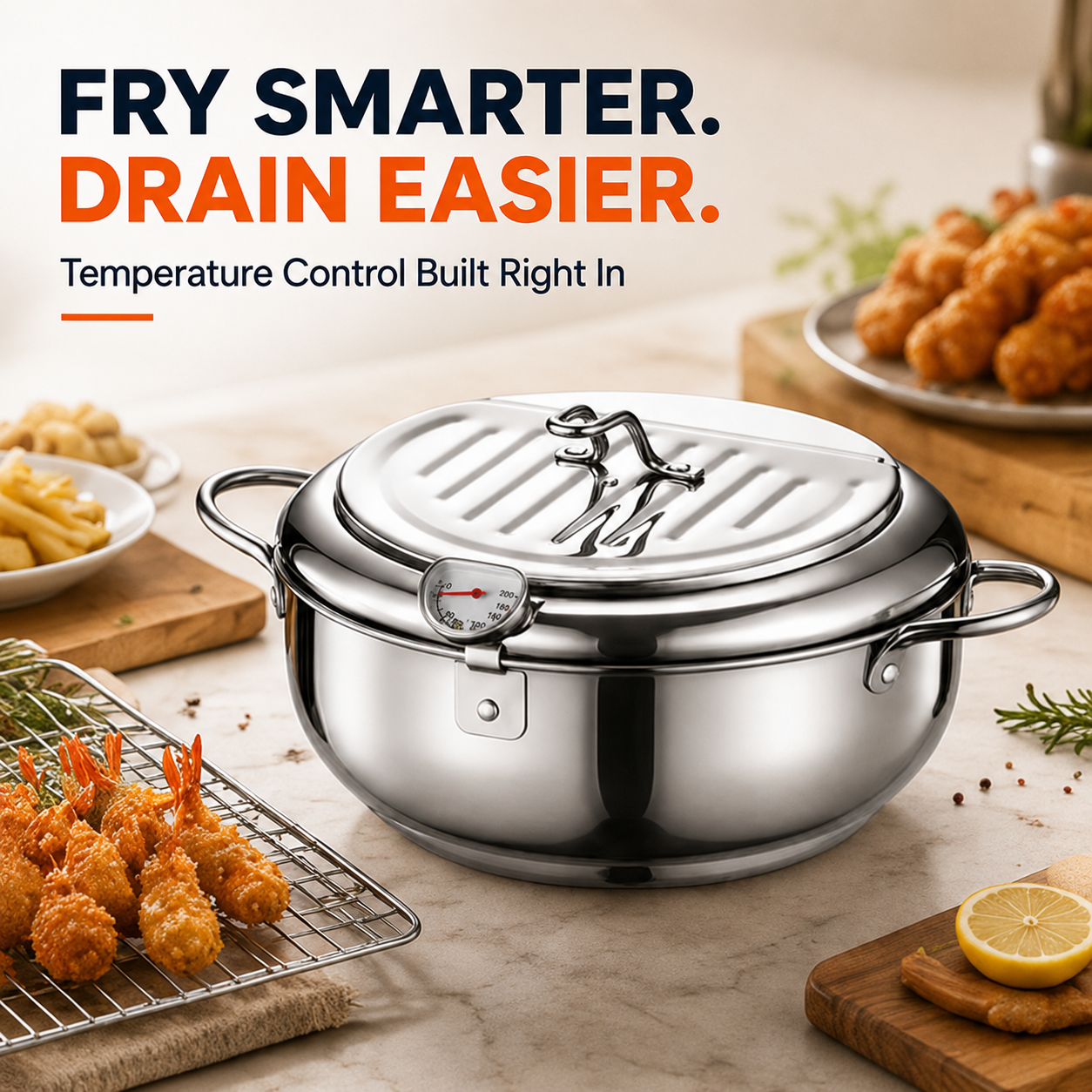 304 Stainless Steel Stovetop Deep Fryer Pot – With Thermometer